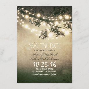 Save The Date Branches de l'arbre rustique et lumières à cordes 