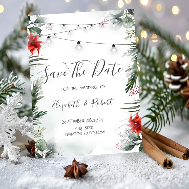 Save The Date Branches De Pins, Poinsettia Enregistrer La Date (Créateur téléchargé)