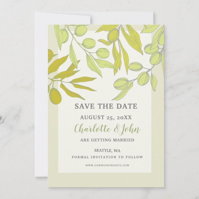 Save The Date Branches d'olivier Nature Verdure Mariage botaniqu (Dos)