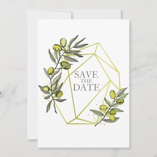 Save The Date Branches d'olivier Nature Verdure Mariage botaniqu (Devant)