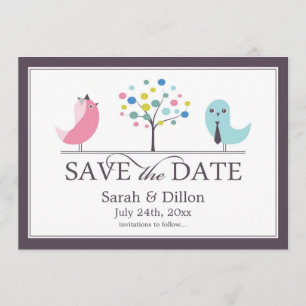 Save The Date Bride and Groom Birds Flat Card