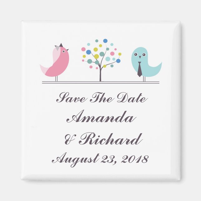 Save The Date Bride and Groom Birds Magnet (Front)