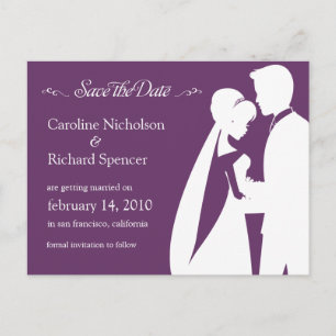 Save the Date Bride & Groom Plum Wedding Postcard