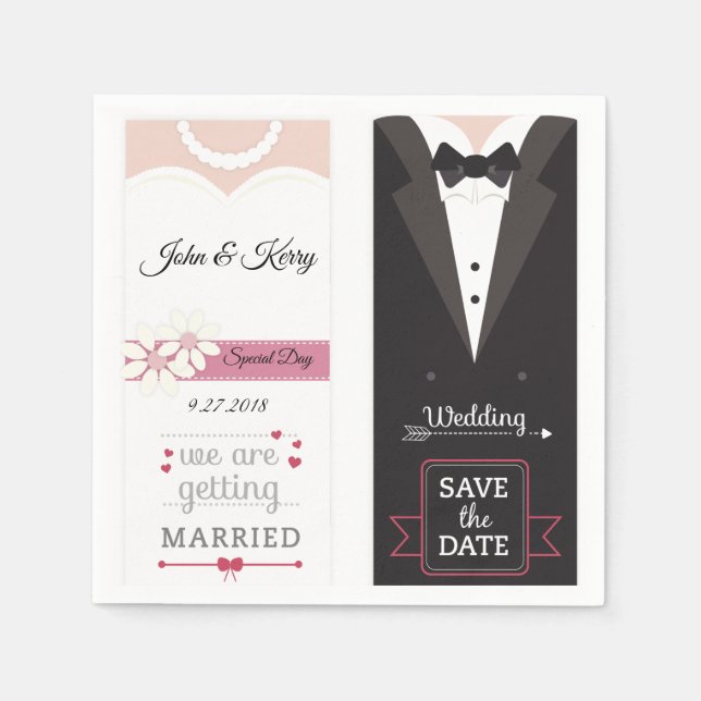 Save the Date Bride & Groom Wedding Invitation Napkin (Front)
