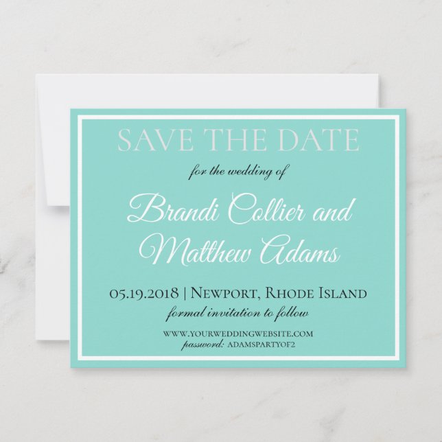 Save The Date Bride & Mariage Suite Bleu Turquoise élégant (Devant)