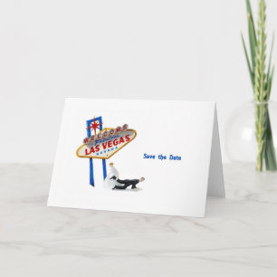 Save the Date Bride pulling Groom Las Vegas Card