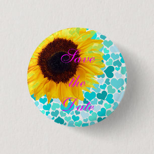 Save the Date Bride Sunflower Wedding Cute Hearts 1 Inch Round Button