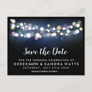 Save the date bright lights announcement postcard
