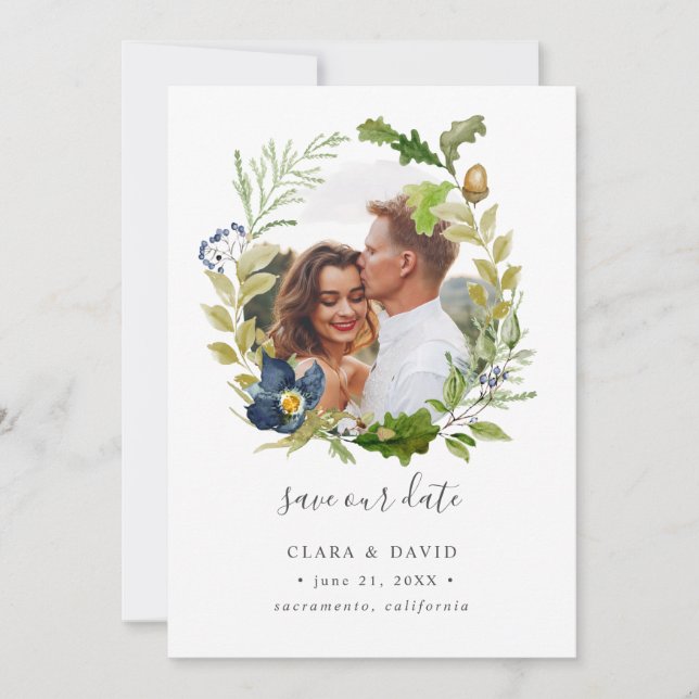 Save The Date Bright Oak frame Photo mariage enregistrer la date (Devant)