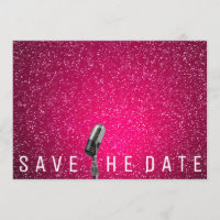 Save The Date Bright Pink Glitter Microfone
