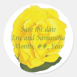 Save the date, bright yellow rose wedding stickers