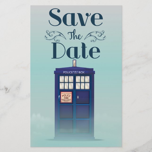 Save the Date British Police Box Stationery (Front)