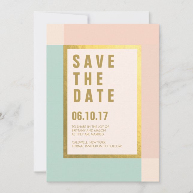 Save The Date Broche Mint + Gold Foil Enregistrer les dates | Ma (Devant)