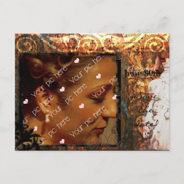 Save the Date Bronze Antique II Announcement Postcard (Front)