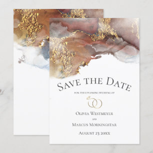 Save the Date Bronze Copper and Gold Ink Marble Invitation