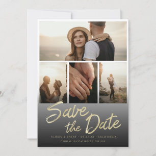 Save The Date Brosse en or chic avec lettres manuscrites avec ph
