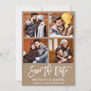 Save The Date Brosse moderne Script 4 Photo Couple Kraft