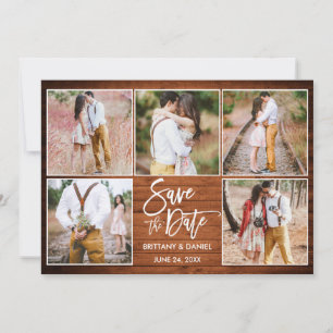Save The Date Brosse moderne Script 5 Photo Bois rustique