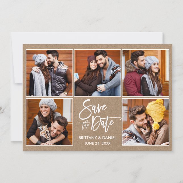 Save The Date Brosse moderne Script 5 Photo Kraft (Devant)