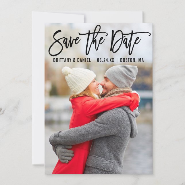 Save The Date Brosse moderne Script Couple Photo B Enregistrer L (Devant)