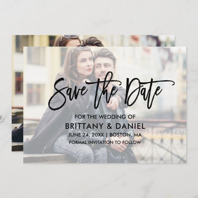 Save The Date Brosse moderne superposer le script Enregistrer la (Devant / Derrière)