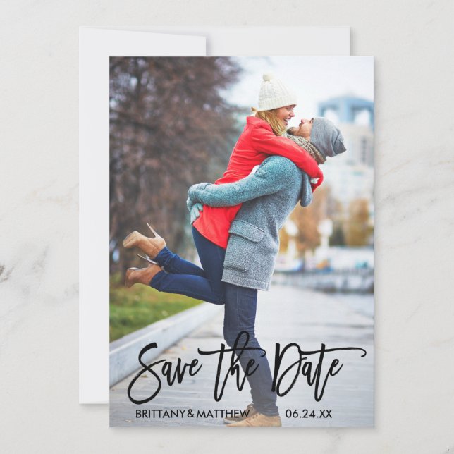 Save The Date Brosse moderne tendance Script Couple Photo (Devant)