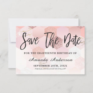 Save The Date Brosse rose or Script 18e anniversaire
