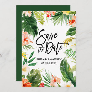 Save The Date Brosse Script Aquarelle Corail Tropical Floral