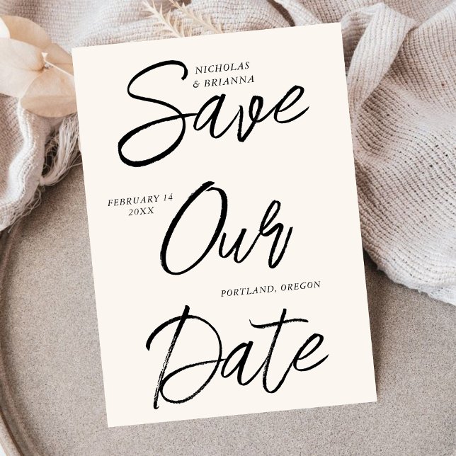 Save The Date Brosse Typographie Noir Mariage Unique Non Photo (Créateur téléchargé)
