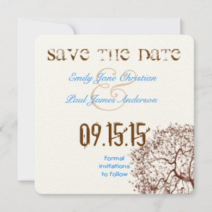 Save The Date Brown Arbre Bright Blue Police Enregistrer la date