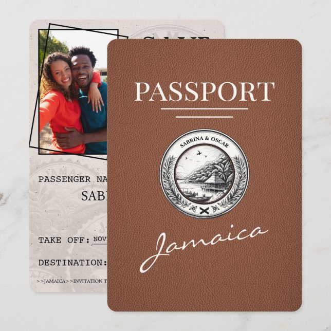 Save The Date Brown Jamaica Passport Enregistrer La Date (Devant / Derrière)