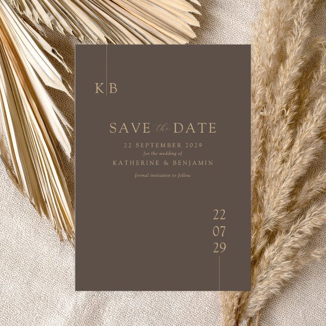 Save The Date Brown moderne Élégant Mariage Monogramme (Créateur téléchargé)