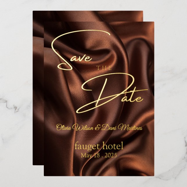 save the date brown silk background  (Front/Back)