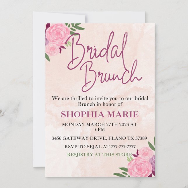 Save The Date Brunch de mariage floral aquarelle rose moderne  (Devant)