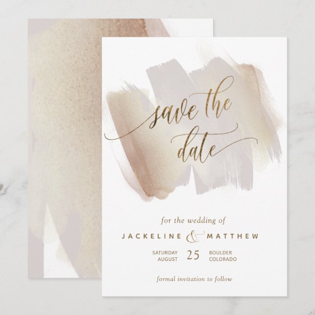 Save The Date Brush Blush et Terracotta Brush Strokes Mariage mi (Devant / Derrière)
