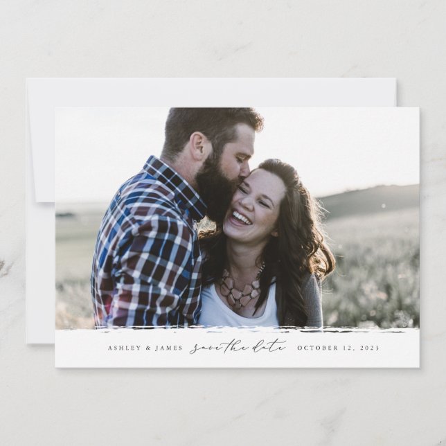 Save The Date Brush Edge Photo moderne Enregistrer la date (Devant)