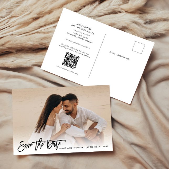 Save the Date Brush Script Photo  Announcement Postcard (Creator Uploaded)