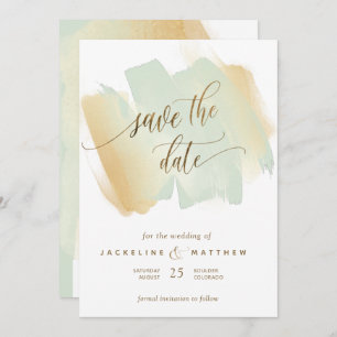 Save The Date Brush vert et jaune, Mariage minimal