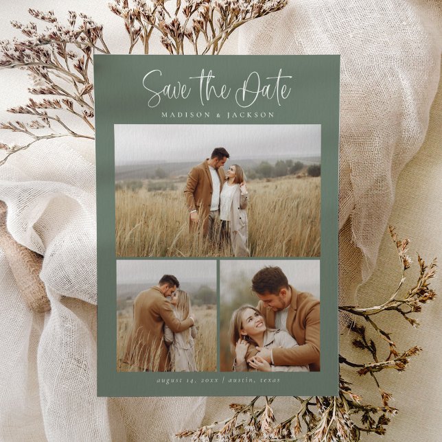 Save The Date Budget Vert Simple Calligraphie Script Photo (Créateur téléchargé)