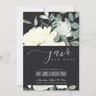 SAVE THE DATE BUNCH FLORAL AQUA EN IVOIRE NOIR
