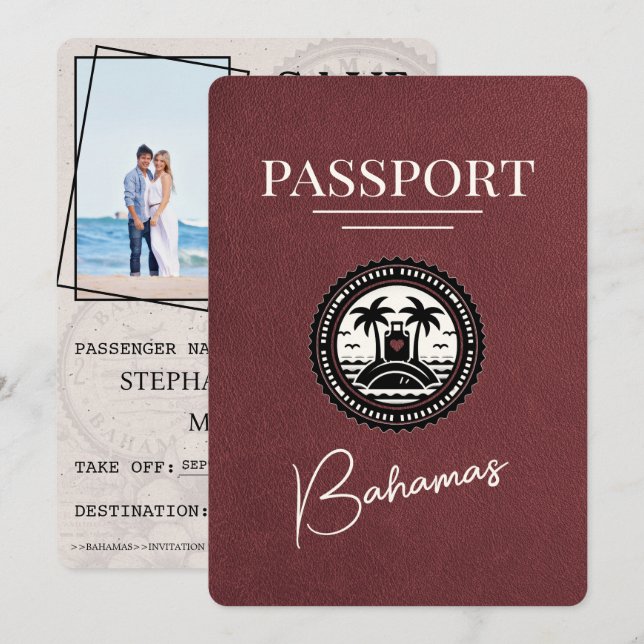 Save The Date Burgundy Bahamas Passport Enregistrer La Date (Devant / Derrière)