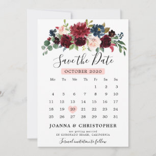 Save The Date Burgundy Blush Bleu Nuit Botanique Floral Bohème