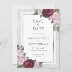 Save The Date Burgundy Blush Silver Wedding Enregistrer Les Cart