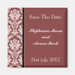 Save The Date - Burgundy Classic Damask Magnet