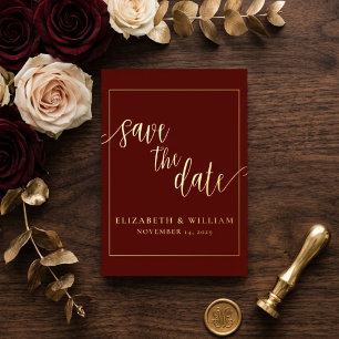 Save The Date Burgundy Foil Wedding Announcement