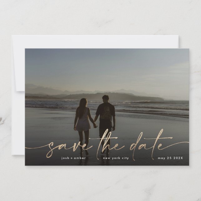 Save The Date Burgundy & Gold Fall Calligraphy Mariage photo (Devant)