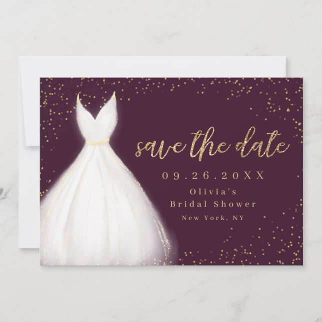 Save The Date Burgundy Gold Parties scintillant Élégante Robe En (Devant)
