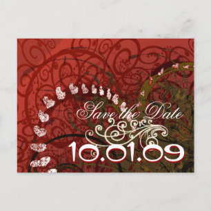 Save The Date Burgundy Hearts - Announcement Postcard