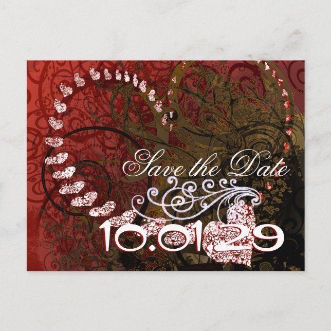 Save The Date Burgundy Hearts - Customized Announcement Postcard (Front)