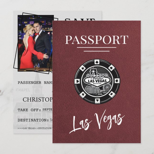 Save The Date Burgundy Las Vegas Passeport Enregistrer La Date (Devant / Derrière)